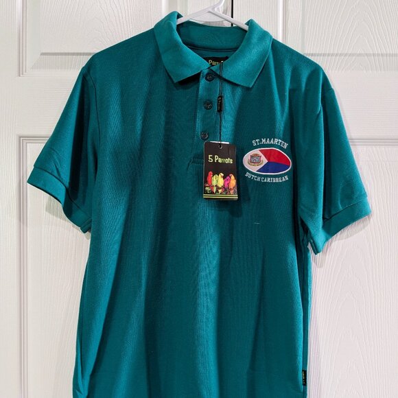 5 Parrots Men's Green Polo Shirt, Size L, St. Maarten, Dutch Caribbean, NWT - Picture 2 of 12